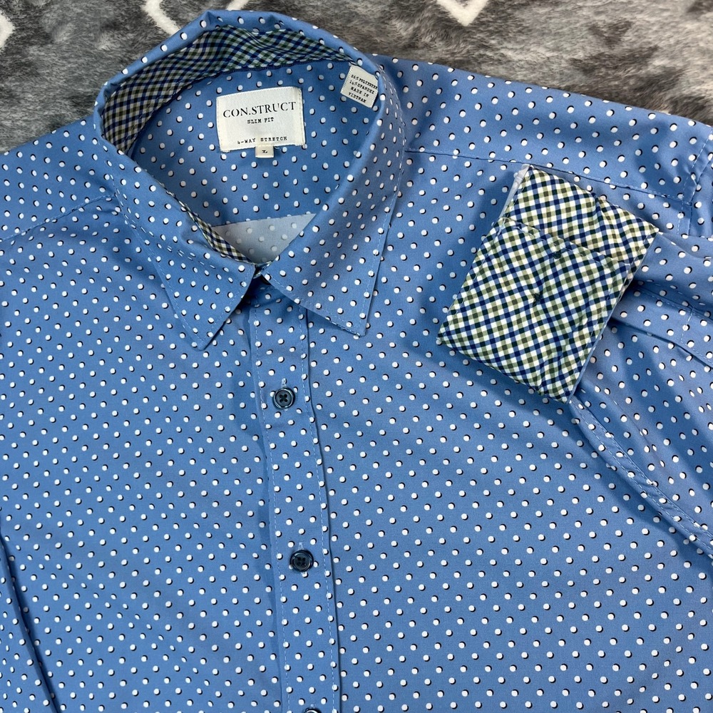 Construct Slim Fit Blue Polka Dot Button-Down Shirt